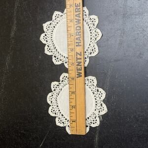 Vintage Oval Linen Crochet Lace Doily Coasters Set of 4 Flower Border